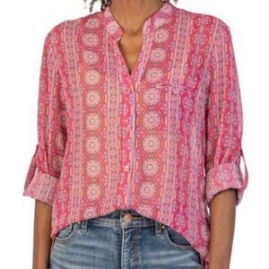 KUT FROM THE KLOTH Jasmine Top Blouse In Albi Stripe-magenta Button Down Small